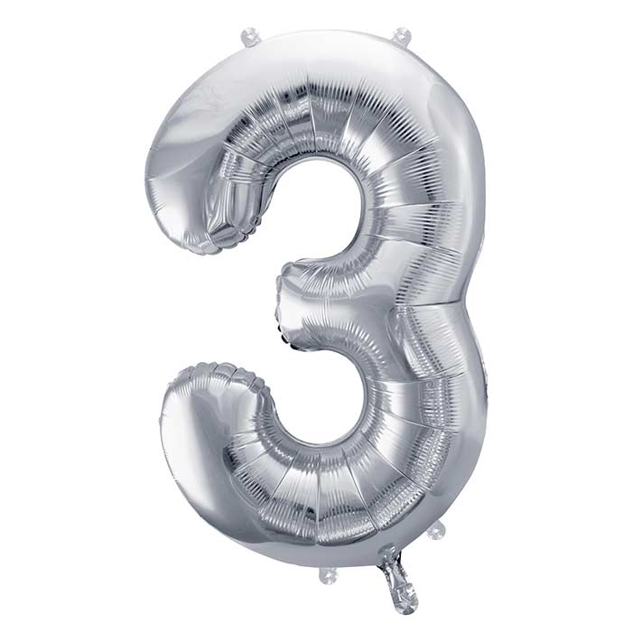 Silver Number 3 Balloon 28 Inches | Party Save Smile
