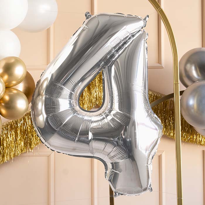 Silver Number 4 Balloon 28 Inches