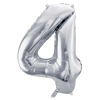 Silver Number 4 Balloon 28 Inches | Party Save Smile