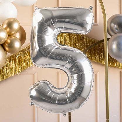 Silver Number 5 Balloon 28 Inches