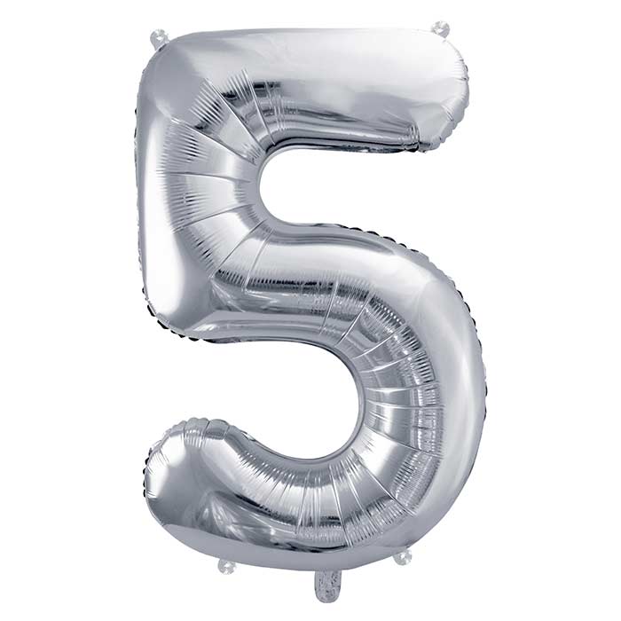 Silver Number 5 Balloon 28 Inches | Party Save Smile