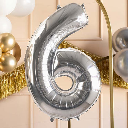 Silver Number 6 Balloon 28 Inches