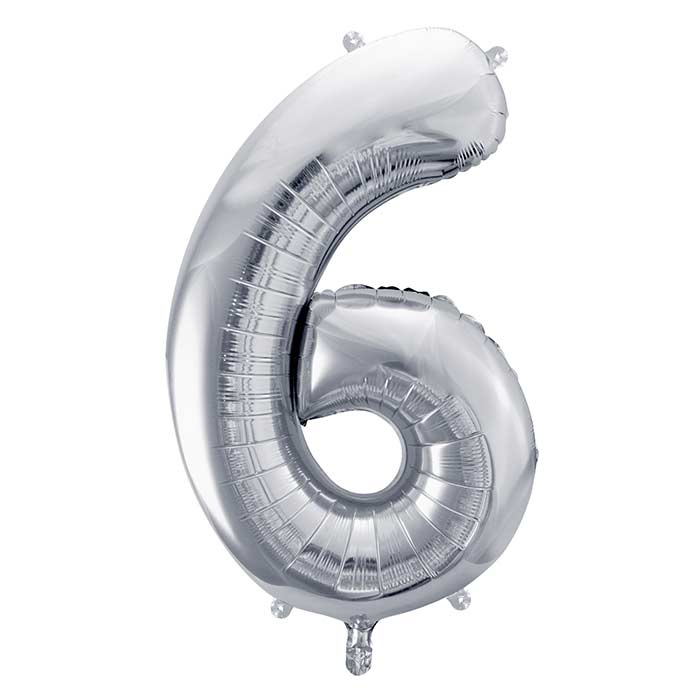 Silver Number 6 Balloon 28 Inches | Party Save Smile
