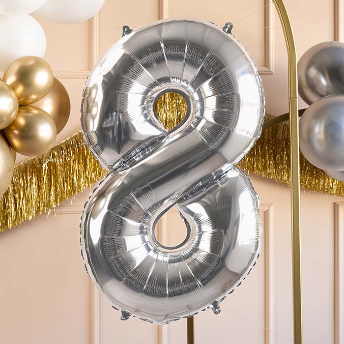Silver Number 8 Balloon 28 Inches