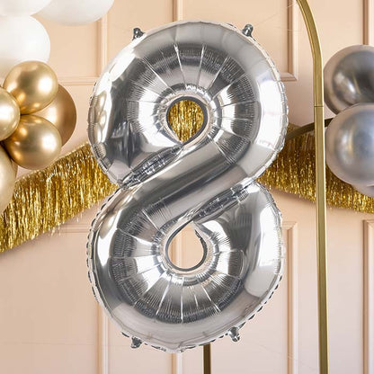 Silver Number 8 Balloon 28 Inches