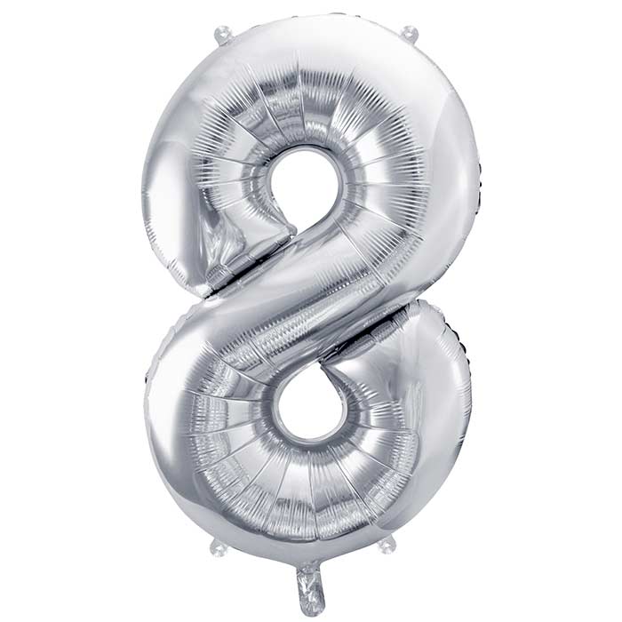 Silver Number 8 Balloon 28 Inches | Party Save Smile