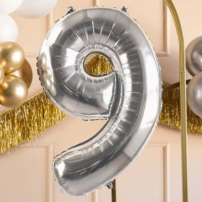 Silver Number 9 Balloon 28 Inches