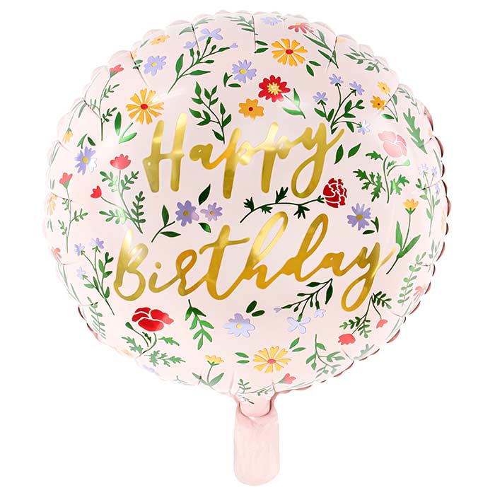 Floral Happy Birthday Foil Balloon 18 Inch | Party Save Smile