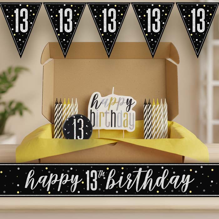 Black and Silver 13th Birthday Decoration Package | Party Save Smile
