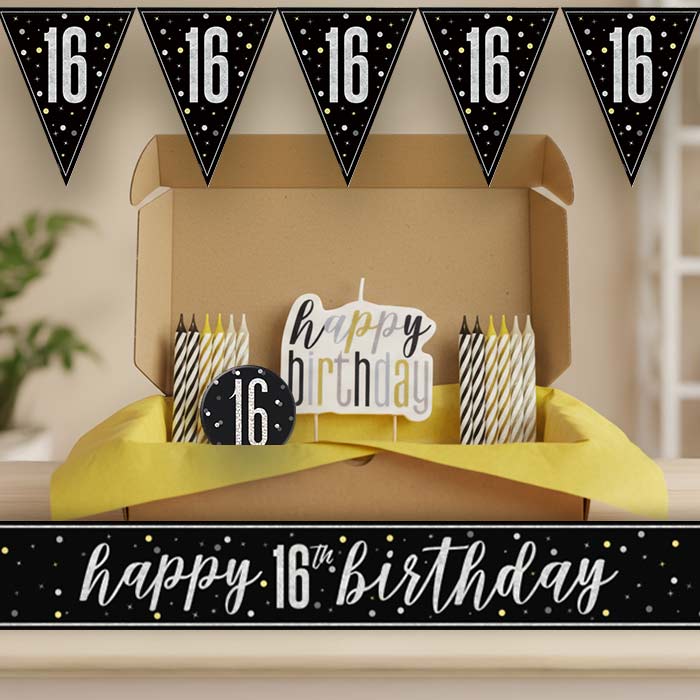 Black and Silver 16th Birthday Decoration Package | Party Save Smile