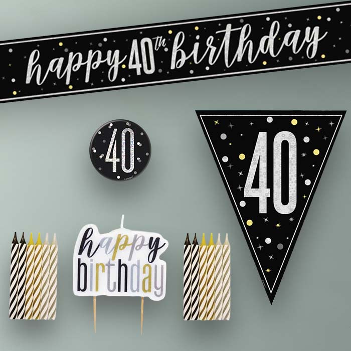 Black and Silver 40th Birthday Decoration Package