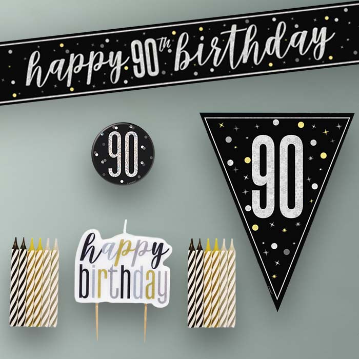 Black and Silver 90th Birthday Decoration Package