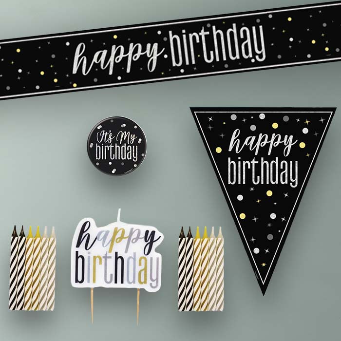 Black and Silver Happy Birthday Decoration Package