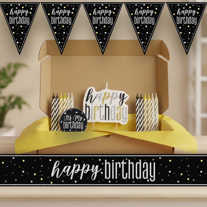 Black and Silver Happy Birthday Decoration Package | Party Save Smile