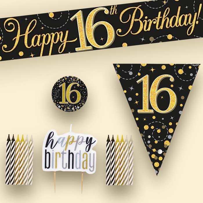 Black & Gold 16th Birthday Decoration Package