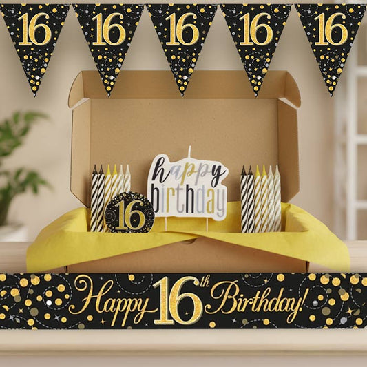 Black & Gold 16th Birthday Decoration Package | Party Save Smile