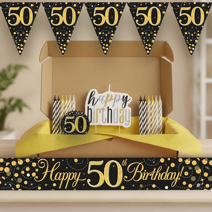Black & Gold 50th Birthday Decoration Package | Party Save Smile
