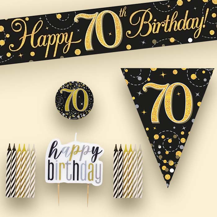 Black & Gold 70th Birthday Decoration Package