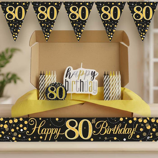 Black & Gold 80th Birthday Decoration Package | Party Save Smile