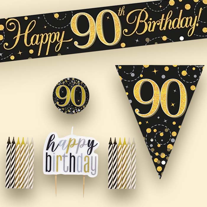 Black & Gold 90th Birthday Decoration Package