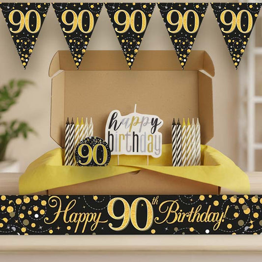 Black & Gold 90th Birthday Decoration Package | Party Save Smile