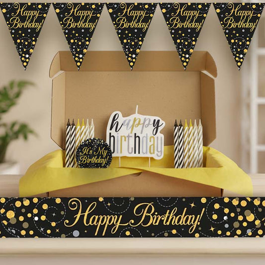 Black & Gold Happy Birthday Decoration Package | Party Save Smile