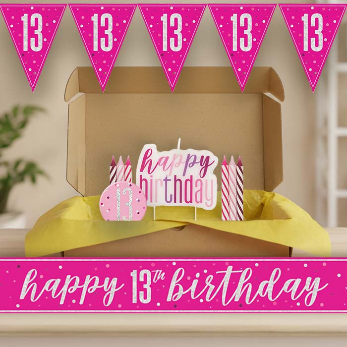Hot Pink and Silver 13th Birthday Decoration Package | Party Save Smile