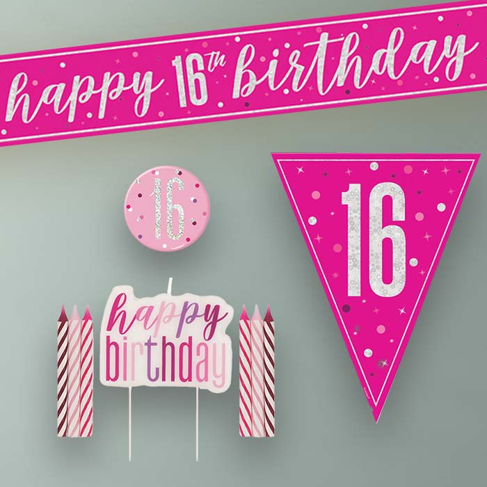 Hot Pink and Silver 16th Birthday Decoration Package