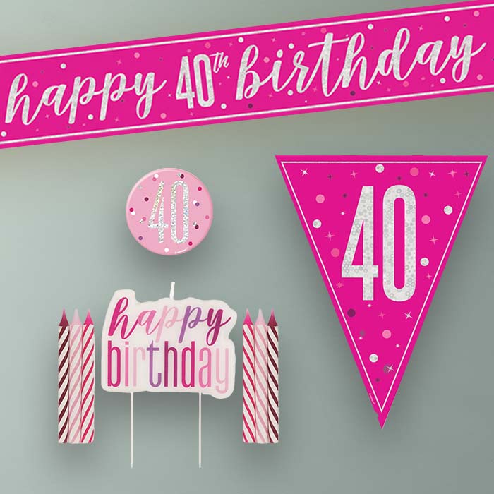 Hot Pink and Silver 40th Birthday Decoration Package