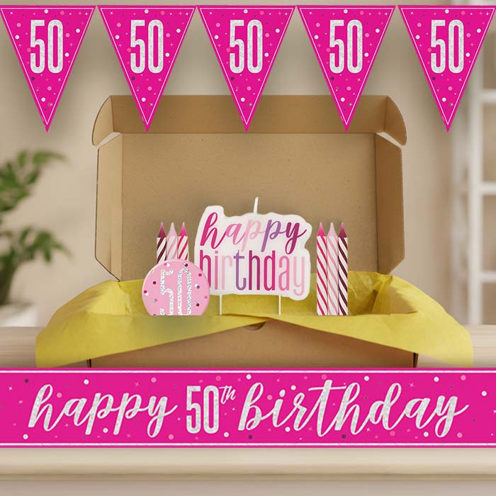 Hot Pink and Silver 50th Birthday Decoration Package | Party Save Smile