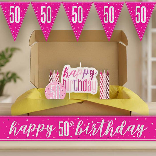 Hot Pink and Silver 50th Birthday Decoration Package | Party Save Smile
