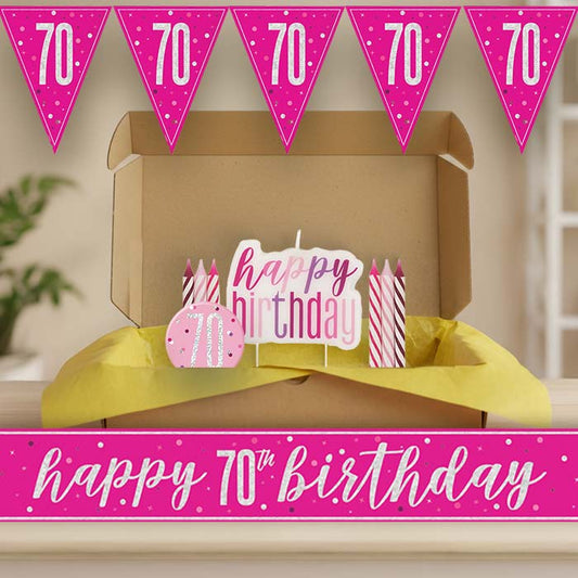 Hot Pink and Silver 70th Birthday Decoration Package | Party Save Smile