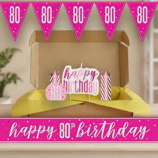 Hot Pink and Silver 80th Birthday Decoration Package | Party Save Smile