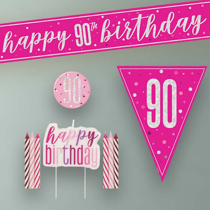 Hot Pink and Silver 90th Birthday Decoration Package