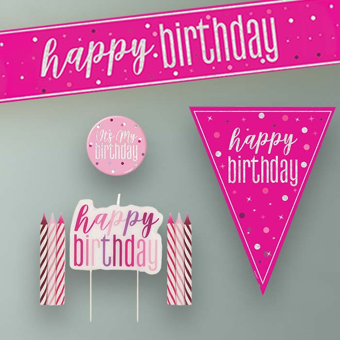 Hot Pink and Silver Happy Birthday Decoration Package