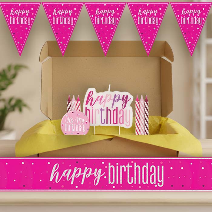Hot Pink and Silver Happy Birthday Decoration Package | Party Save Smile