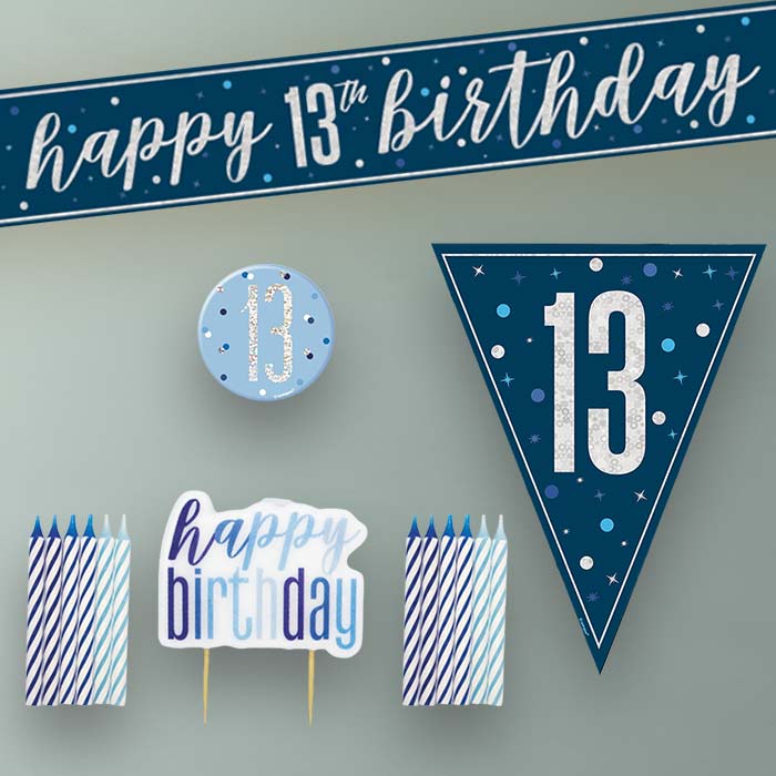 Navy Blue and Silver 13th Birthday Decoration Package