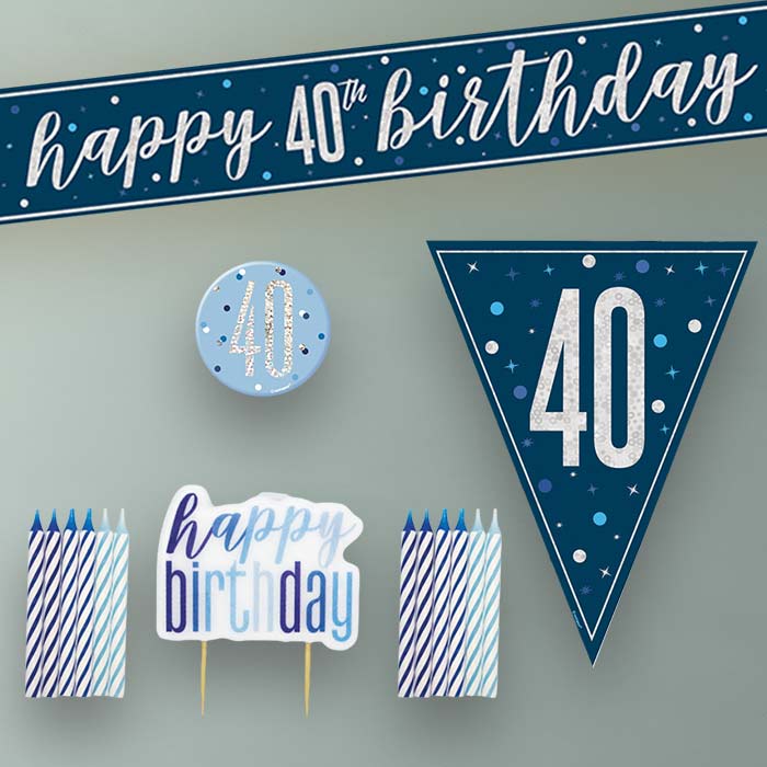 Navy Blue and Silver 40th Birthday Decoration Package