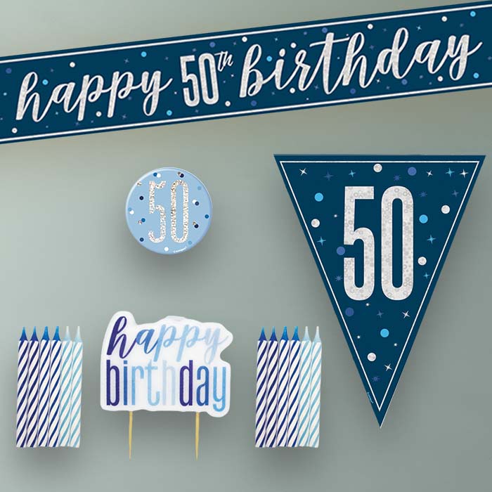 Navy Blue and Silver 50th Birthday Decoration Package