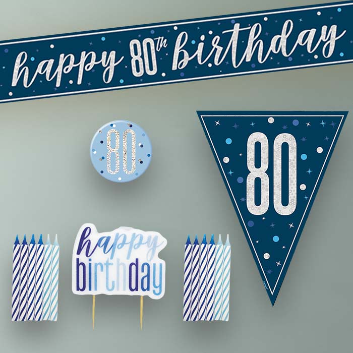 Navy Blue and Silver 80th Birthday Decoration Package