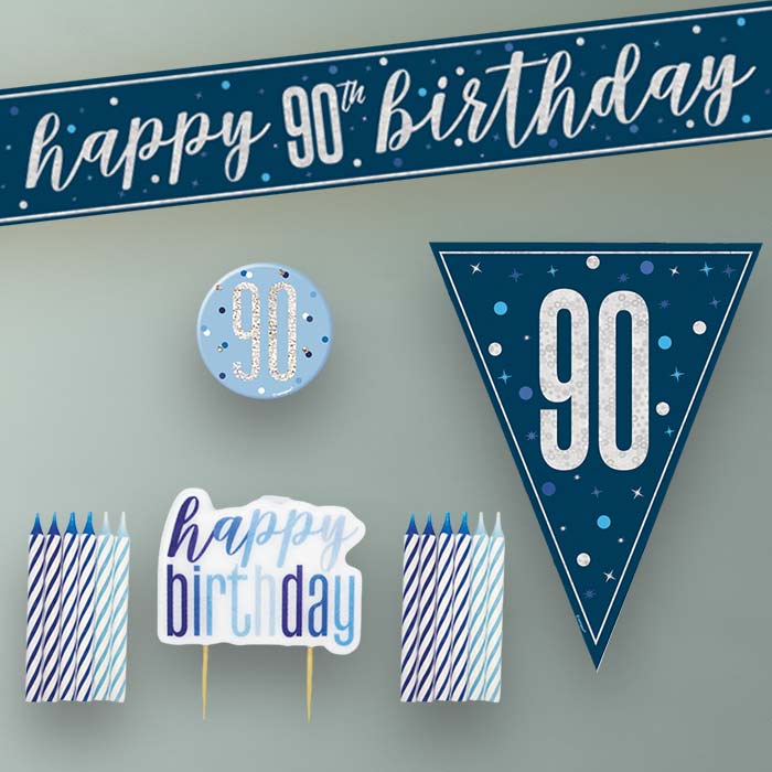 Navy Blue and Silver 90th Birthday Decoration Package