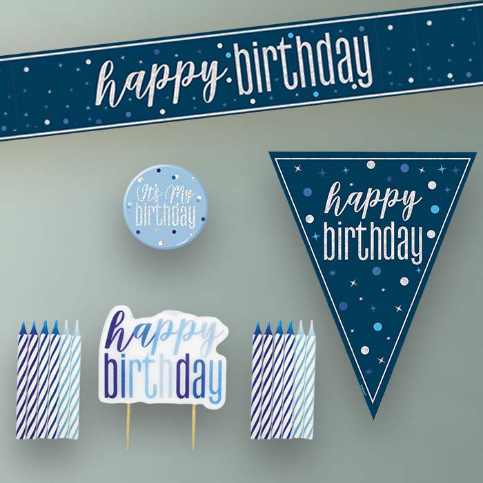 Navy Blue and Silver Happy Birthday Decoration Package
