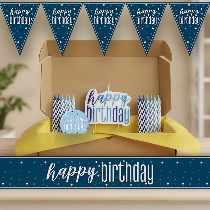 Navy Blue and Silver Happy Birthday Decoration Package | Party Save Smile