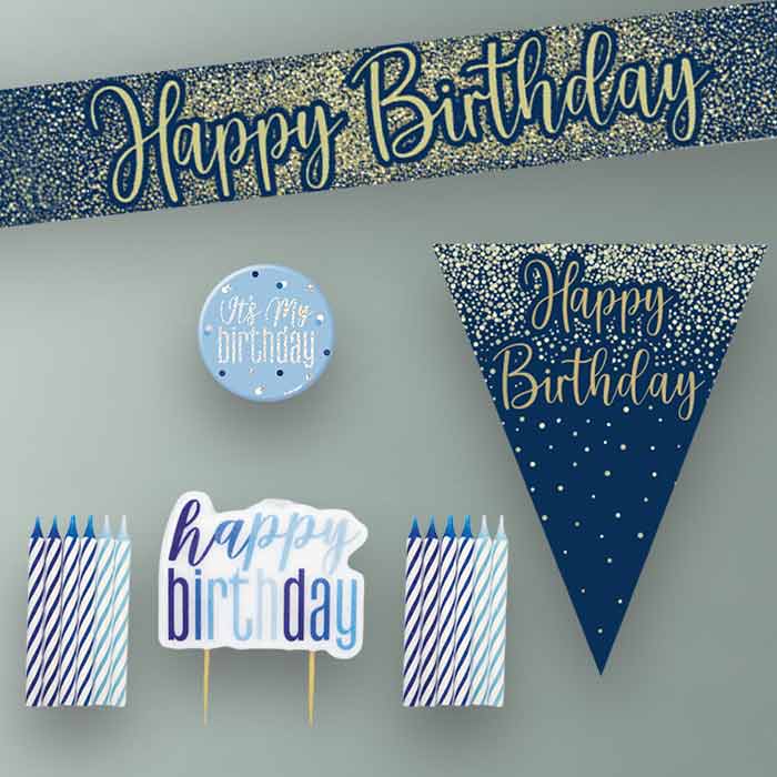 Navy and Gold Happy Birthday Decoration Package