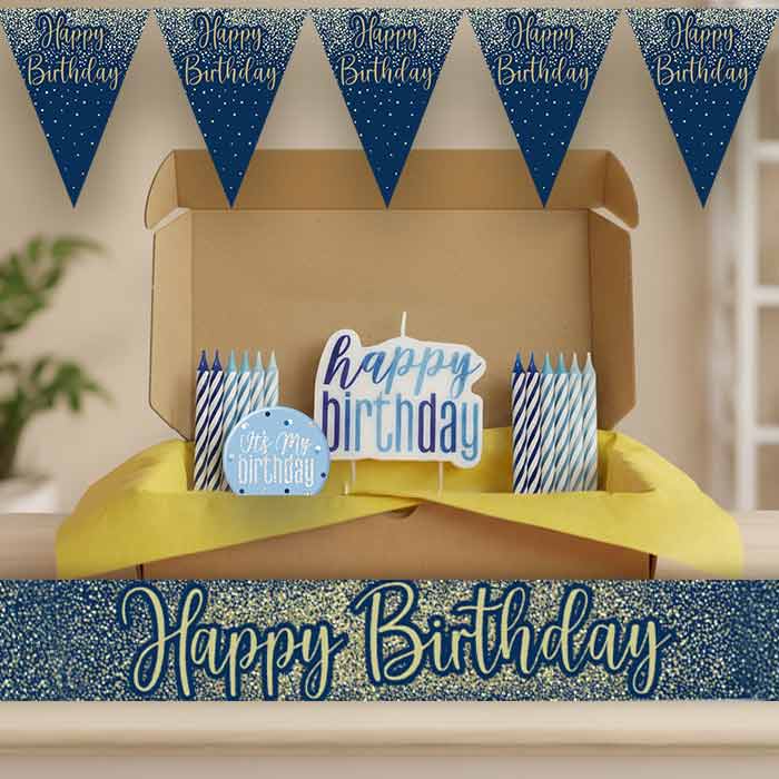 Navy and Gold Happy Birthday Decoration Package | Party Save Smile