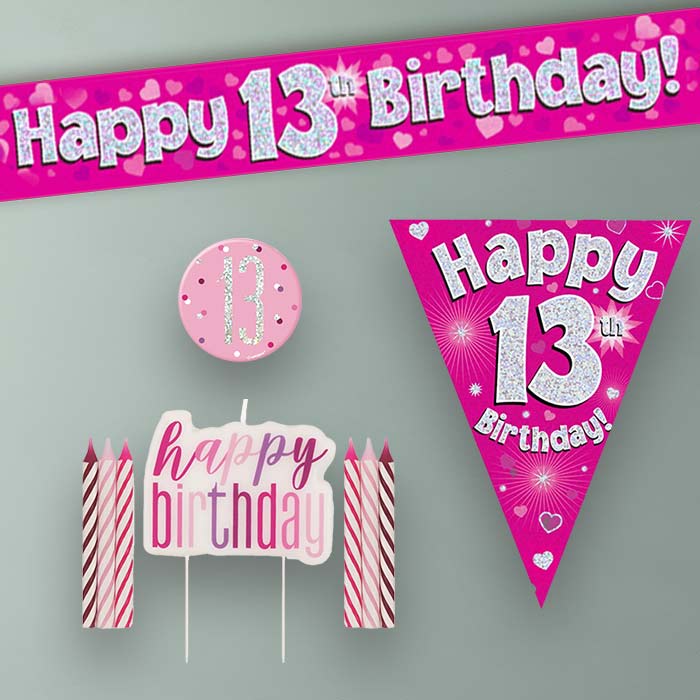 Pink Hearts 13th Birthday Decoration Package