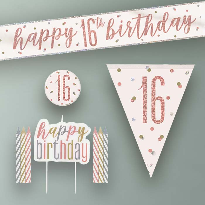 Rose Gold Holographic 16th Birthday Decoration Package