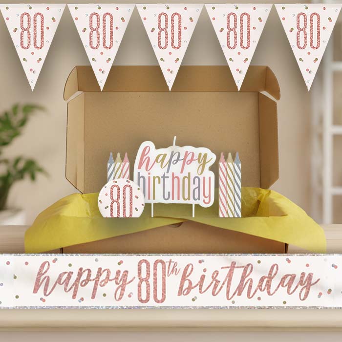 Rose Gold Holographic 80th Birthday Decoration Package | Party Save Smile