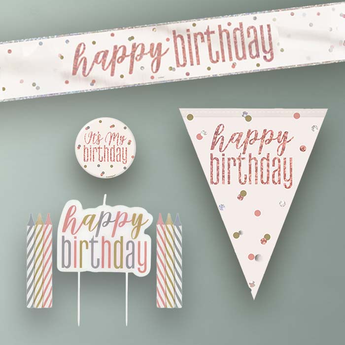 Rose Gold Holographic Happy Birthday Decoration Package