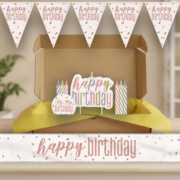 Rose Gold Holographic Happy Birthday Decoration Package | Party Save Smile